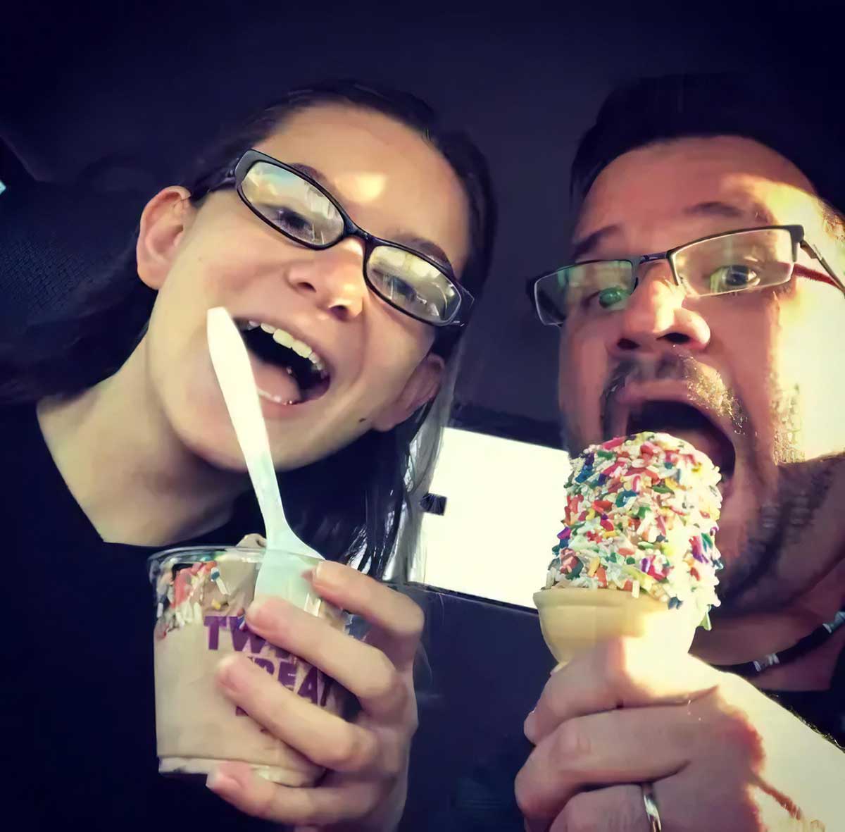 Rachel and Brian eating icecream