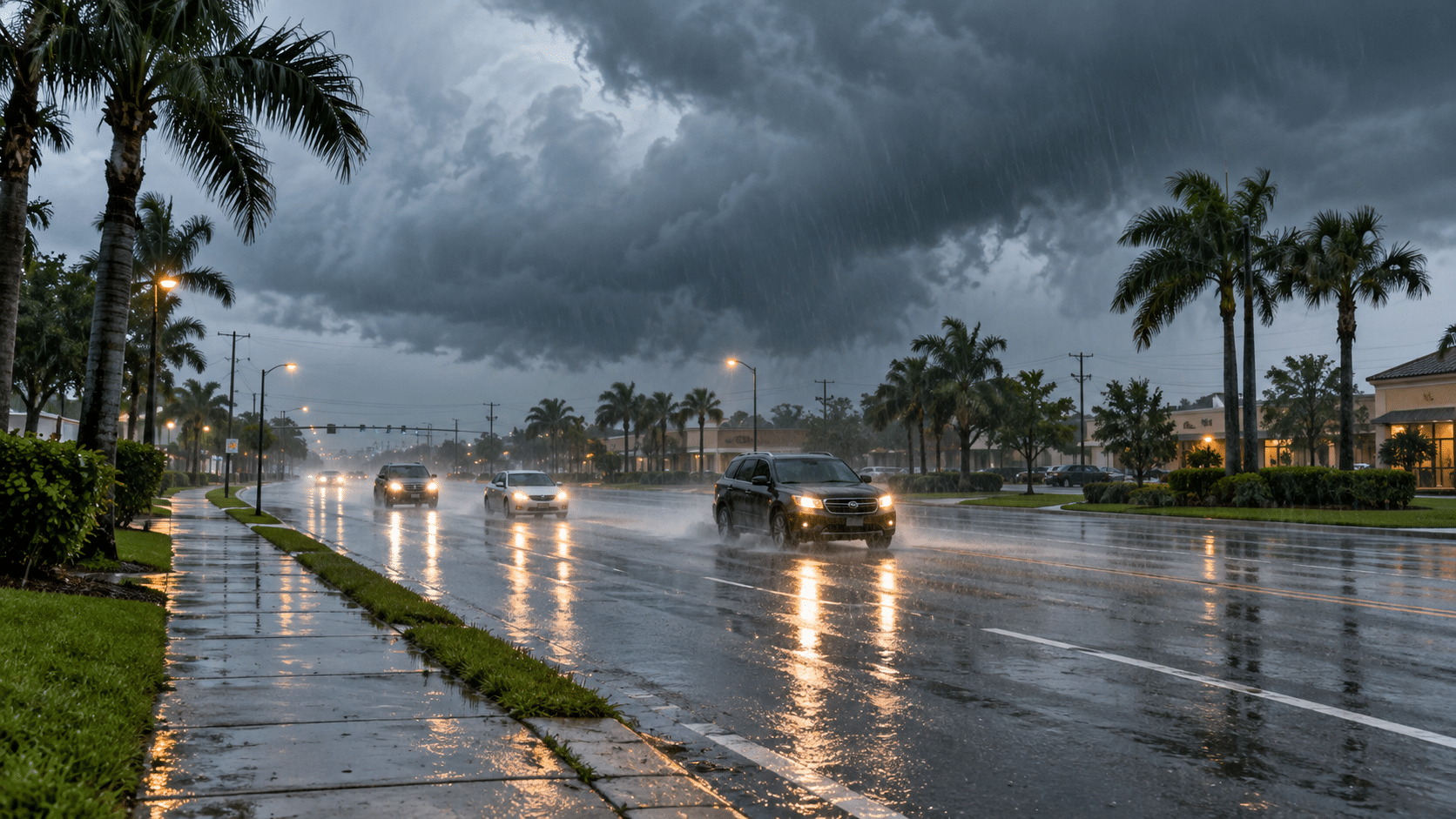 Rain-Slick Florida Road Under Storm Clouds Rain-Slick Florida Road Under Storm Clouds